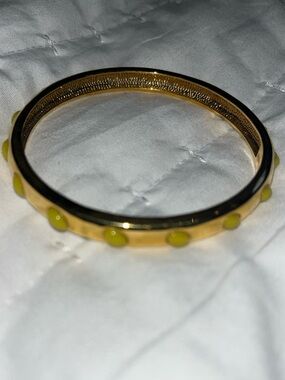 J Crew Gold Bangle Bracelet with Chartreuse Dot Accents